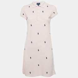 Pre Owned Polo Ralph Lauren Pink All Over Logo Cotton Pique T-Shirt Dress XL