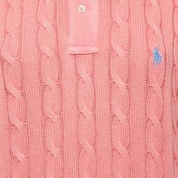Pre Owned Polo Ralph Lauren Pink Cable Knit Polo T-Shirt XL