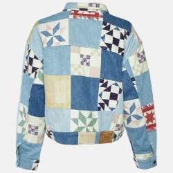 مملوكة مسبقًا Polo Ralph Lauren Blue Patchwork Denim Trucker Jacket M