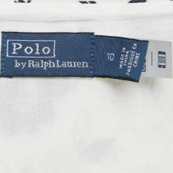 مملوكة مسبقًا Polo Ralph Lauren White Floral Print Linen Ruffled Asymmetric Skirt L