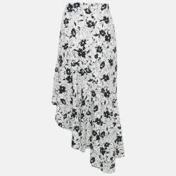 مملوكة مسبقًا Polo Ralph Lauren White Floral Print Linen Ruffled Asymmetric Skirt L
