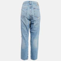 مملوكة مسبقًا Polo Ralph Lauren Blue Patchwork Denim Boyfriend Jeans L Waist 36"