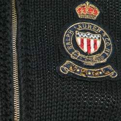 مملوكة مسبقًا Polo Ralph Lauren Black Cotton Logo Applique Zip-Up Cardigan S