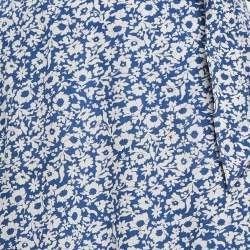 Pre Owned Polo Ralph Lauren Blue Floral Print Viscose Ruffled Midi Wrap Skirt M