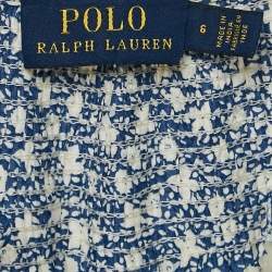 Pre Owned Polo Ralph Lauren Blue Floral Crepe Smocked Blouse M