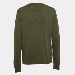 Pre Owned Polo Ralph Lauren Olive Green Bear Intarsia Knit Crew Neck Sweater M