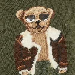 Pre Owned Polo Ralph Lauren Olive Green Bear Intarsia Knit Crew Neck Sweater M