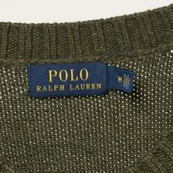 Pre Owned Polo Ralph Lauren Olive Green Bear Intarsia Knit Crew Neck Sweater M