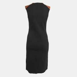 Pre Owned Polo Ralph Lauren Black Leather Trim Stretch Knit Short Dress S