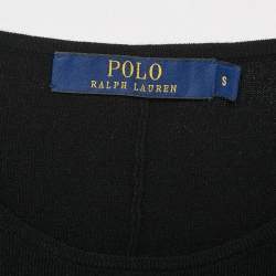 Pre Owned Polo Ralph Lauren Black Leather Trim Stretch Knit Short Dress S