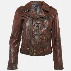 Polo Ralph Lauren Kids Brown Leather Zip-Up Jacket XL 18 Yrs