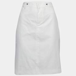 Pre Owned Polo Ralph Lauren White Cotton Lace-Up Pencil Skirt L