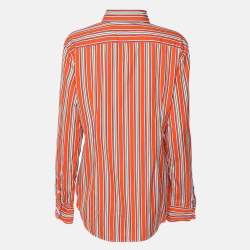Pre Owned Polo Ralph Lauren Orange Stripe Cotton Long Sleeve Shirt L