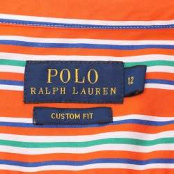 Pre Owned Polo Ralph Lauren Orange Stripe Cotton Long Sleeve Shirt L