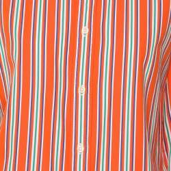 Pre Owned Polo Ralph Lauren Orange Stripe Cotton Long Sleeve Shirt L
