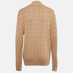 Pre Owned Polo Ralph Lauren Beige Cable Knit High Neck Sweater L