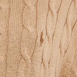 Pre Owned Polo Ralph Lauren Beige Cable Knit High Neck Sweater L