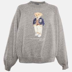 مملوكة مسبقًا Polo Ralph Lauren Grey Polo Bear Print Cotton Sweatshirt L