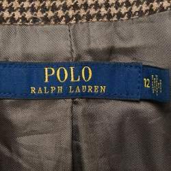 Pre Owned Polo Ralph Lauren Brown Houndstooth Wool Blend Single Breasted Blazer L