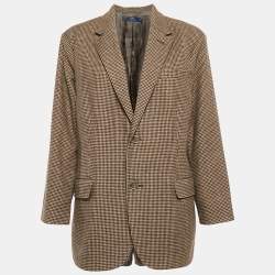 Pre Owned Polo Ralph Lauren Brown Houndstooth Wool Blend Single Breasted Blazer L