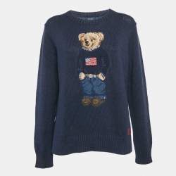 Pre Owned Polo Ralph Lauren Blue Bear Intarsia Cotton Knit Sweater L 