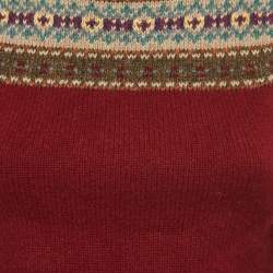 Polo Ralph Lauren Dark Red Patterned Wool Knit High Neck Sweater XS