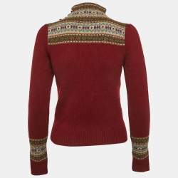 Polo Ralph Lauren Dark Red Patterned Wool Knit High Neck Sweater XS