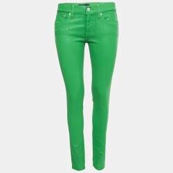 Pre Owned Polo Ralph Lauren Green Coated Denim Skinny Fit Jeans S Waist 27"