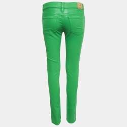 Pre Owned Polo Ralph Lauren Green Coated Denim Skinny Fit Jeans S Waist 27"