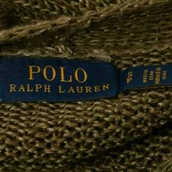 Polo Ralph Lauren Green Linen Rib Knit Lace-Up Sheer Sweater S