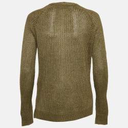 Polo Ralph Lauren Green Linen Rib Knit Lace-Up Sheer Sweater S