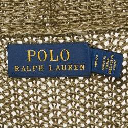 Polo Ralph Lauren Green Linen Rib Knit Lace-Up Sheer Sweater S