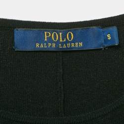 Polo Ralph Lauren Black Leather Trim Stretch Knit Short Dress S