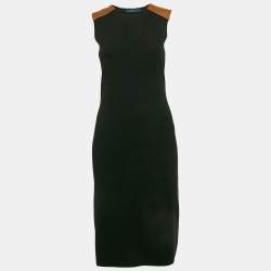 Polo Ralph Lauren Black Leather Trim Stretch Knit Short Dress S