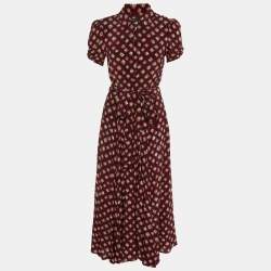 Polo Ralph Lauren Burgundy Printed Satin Midi Dress M