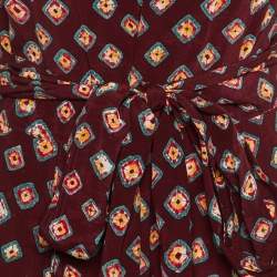Polo Ralph Lauren Burgundy Printed Satin Midi Dress M