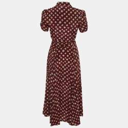 Polo Ralph Lauren Burgundy Printed Satin Midi Dress M