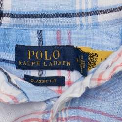 Polo Ralph Lauren Plaid Blue Linen Button Front Shirt M