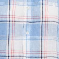 Polo Ralph Lauren Plaid Blue Linen Button Front Shirt M