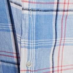 Polo Ralph Lauren Plaid Blue Linen Button Front Shirt M