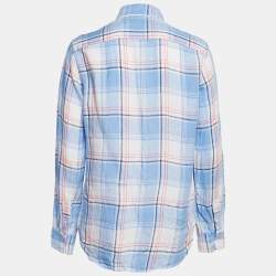 Polo Ralph Lauren Plaid Blue Linen Button Front Shirt M