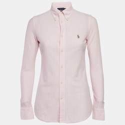 Polo Ralph Lauren Pink Stripe Cotton Knit Button Front Shirt S