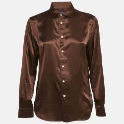 Polo Ralph Lauren Brown Satin Silk Button Front Shirt M
