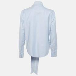 مملوكة مسبقًا Polo Ralph Lauren Blue Cotton Neck Tie-Up Button Front L