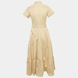 Polo Ralph Lauren Beige Belted Button Front Tiered Midi Dress S