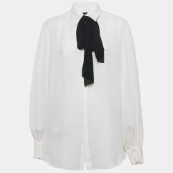 Polo Ralph Lauren Off-White Crepe Neck Tie-Up Button Front Blouse XL