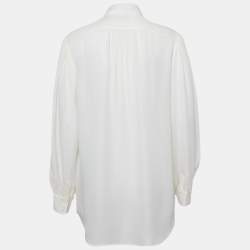 Polo Ralph Lauren Off-White Crepe Neck Tie-Up Button Front Blouse XL