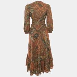 Polo Ralph Lauren Multicolor Printed Cotton Flounce Midi Wrap Dress M