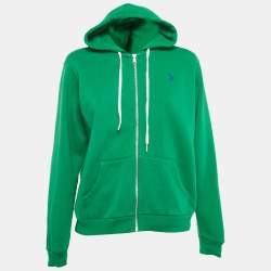 Pre Owned Polo Ralph Lauren Green Logo Embroidery Cotton Zip-Up Hooded Sweatshirt M