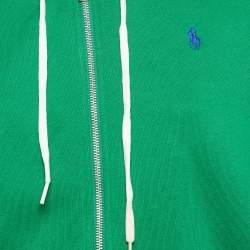 Pre Owned Polo Ralph Lauren Green Logo Embroidery Cotton Zip-Up Hooded Sweatshirt M